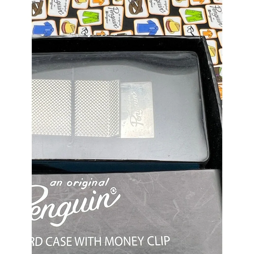 Original Penguin Mens Black Leather Card Case and Silver Money Clip Gift Set